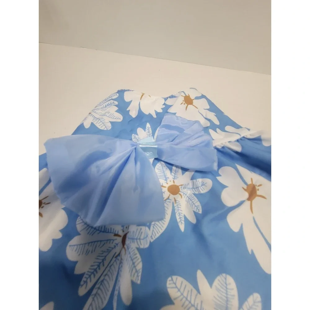 Blue Floral Daisy Pet Dress with Large Bow Snap Closure Small Dog Cat‎ Size S